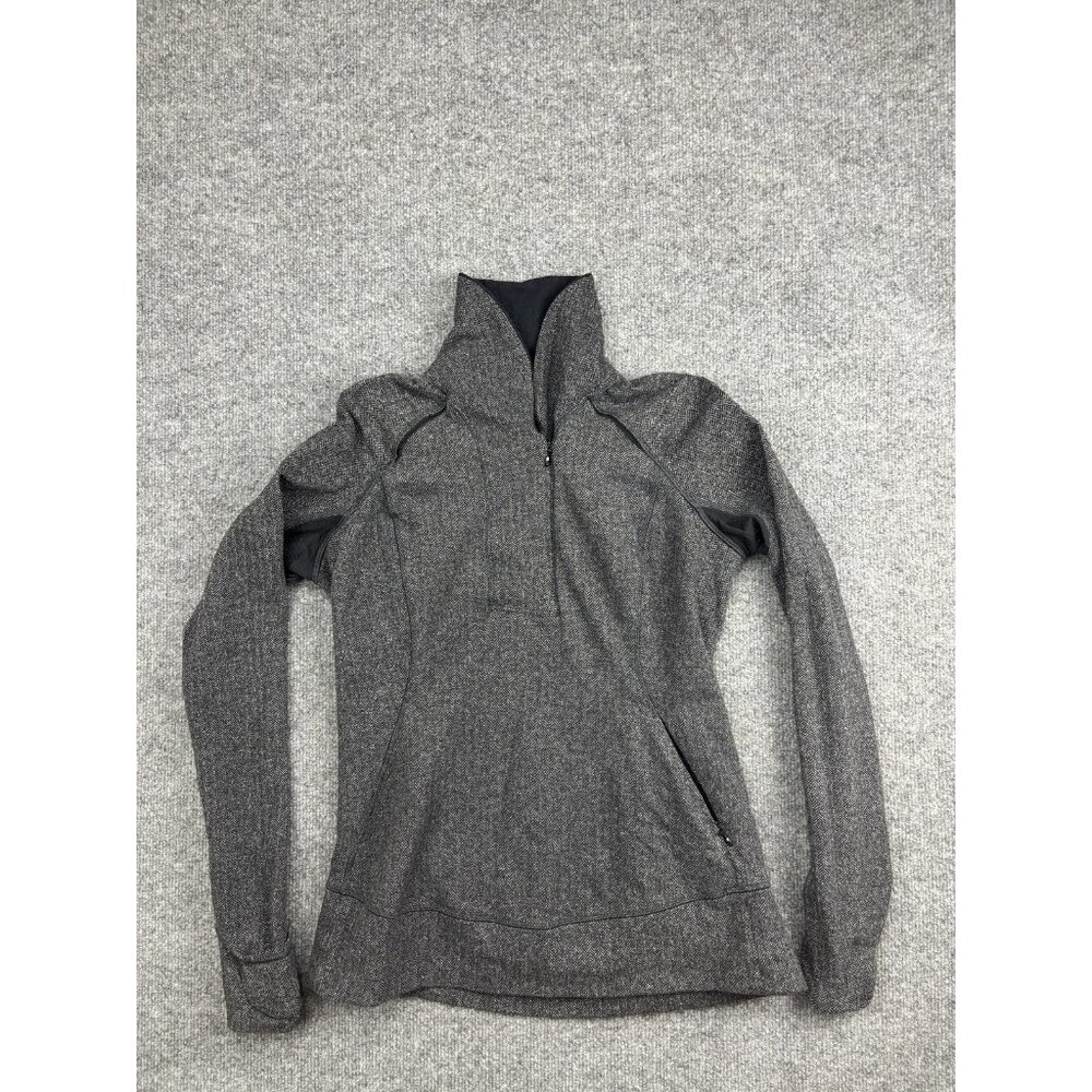 Lululemon Pullover Womens 10 Gray Black Herringbone Half Zip Thumbholes Pocket
